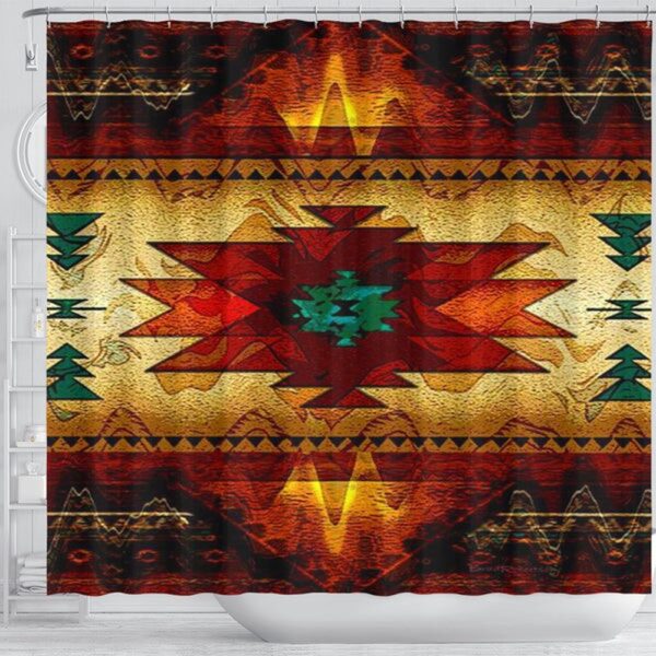 Native American Shower Curtain, Brown Tribe Pattern Native American Design Shower Curtain, Designer Shower Curtains
