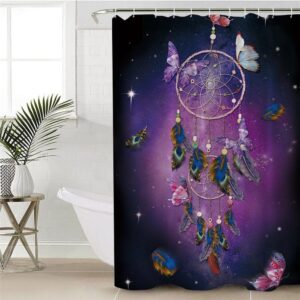 Native American Shower Curtain, Dreamcatcher Butterfly Purple…