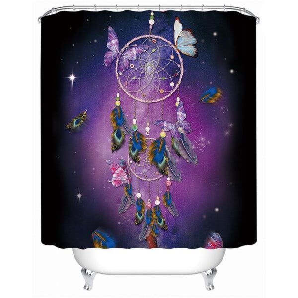 Native American Shower Curtain, Dreamcatcher Butterfly Purple Waterproof Native American Shower Curtain, Designer Shower Curtains