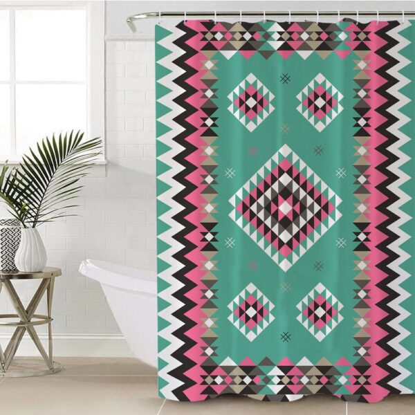 Native American Shower Curtain, Ethnic Geometric Pink Pattern Shower Curtain, Designer Shower Curtains