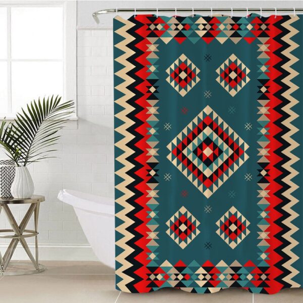 Native American Shower Curtain, Ethnic Geometric Red Pattern Shower Curtain, Designer Shower Curtains