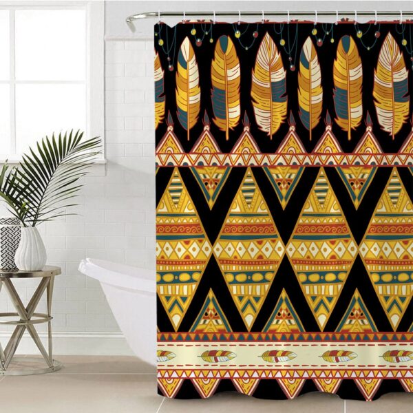 Native American Shower Curtain, Feather Yellow Native Shower Curtain, Designer Shower Curtains