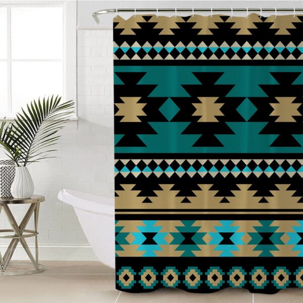 Native American Shower Curtain, Green Ethnic Aztec Pattern Shower Curtain, Designer Shower Curtains