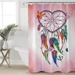 Native American Shower Curtain Heart Dreamcatcher Flower Pink Blue Butterfly Native American Design Shower Curtain Designer Shower Curtains 1 eqpezw.jpg