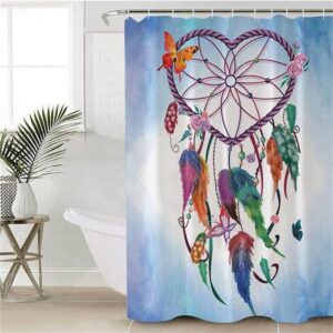 Native American Shower Curtain Heart Dreamcatcher Flower Pink Blue Butterfly Native American Design Shower Curtain Designer Shower Curtains 3 it4qex.jpg
