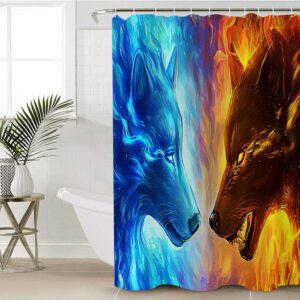 Native American Shower Curtain, Ice Fire Wolf…