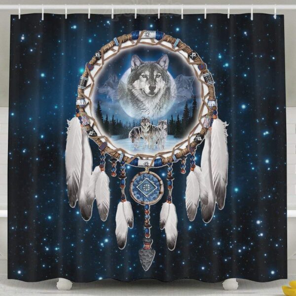 Native American Shower Curtain, Indian Catcher Wolf Shower Curtain Fabric Shower Curtain Set, Designer Shower Curtains