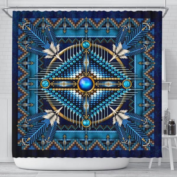 Native American Shower Curtain, Mandala Blue Native American Shower Curtain, Designer Shower Curtains
