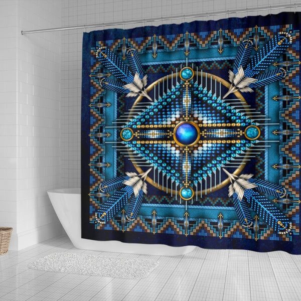 Native American Shower Curtain, Mandala Blue Native American Shower Curtain, Designer Shower Curtains