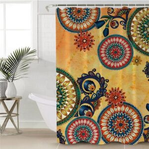 Native American Shower Curtain, Mandala Flowers Yellow…