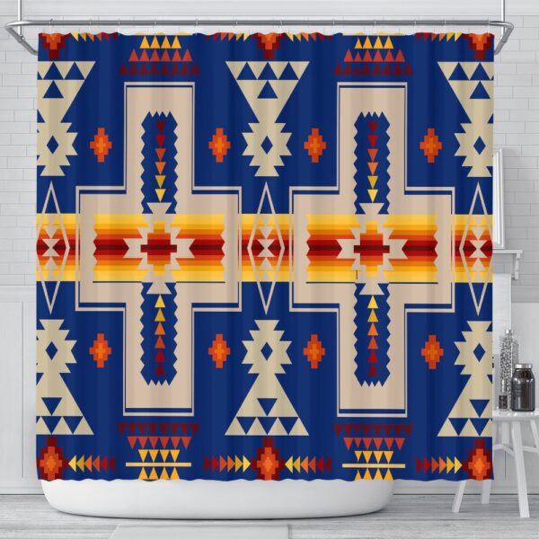 Native American Shower Curtain, Navy Native Tribes Pattern Native American Shower Curtain, Designer Shower Curtains