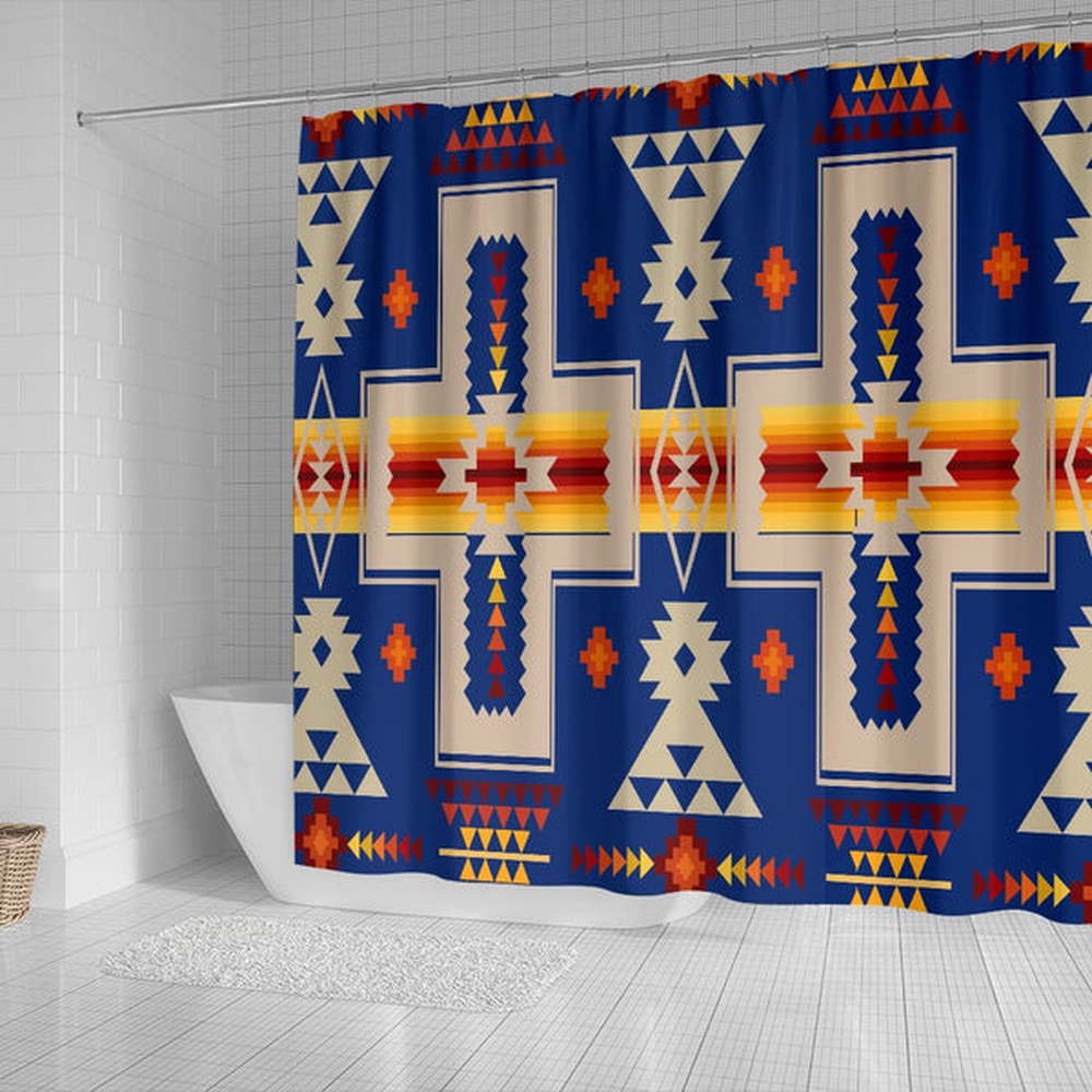 Native American Shower Curtain, Navy Native Tribes Pattern Native American Shower Curtain, Designer Shower Curtains
