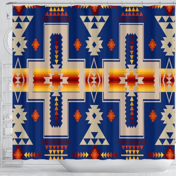 Native American Shower Curtain, Navy Native Tribes Pattern Native American Shower Curtain, Designer Shower Curtains