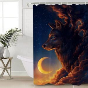 Native American Shower Curtain, Night Guardian Wolf…