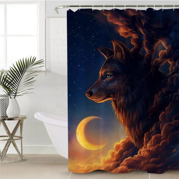 Native American Shower Curtain, Night Guardian Wolf And The New Moon Native American Pride Shower Curtain, Designer Shower Curtains