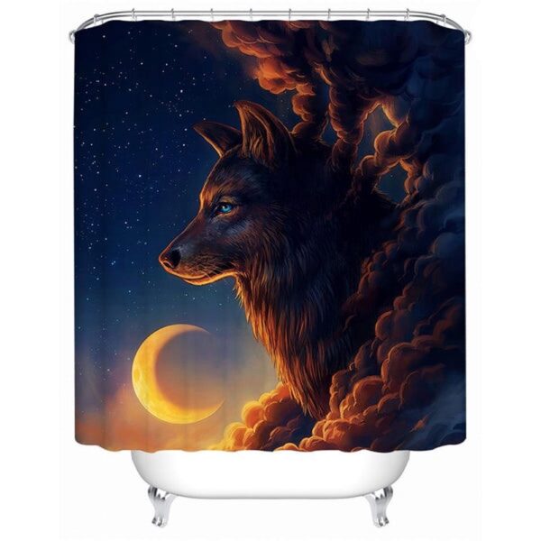 Native American Shower Curtain, Night Guardian Wolf And The New Moon Native American Pride Shower Curtain, Designer Shower Curtains
