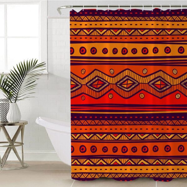 Native American Shower Curtain, Pattern Color Orange Shower Curtain, Designer Shower Curtains