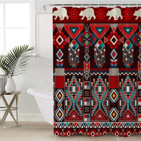 Native American Shower Curtain, Pattern Red And Bison Shower Curtain, Designer Shower Curtains