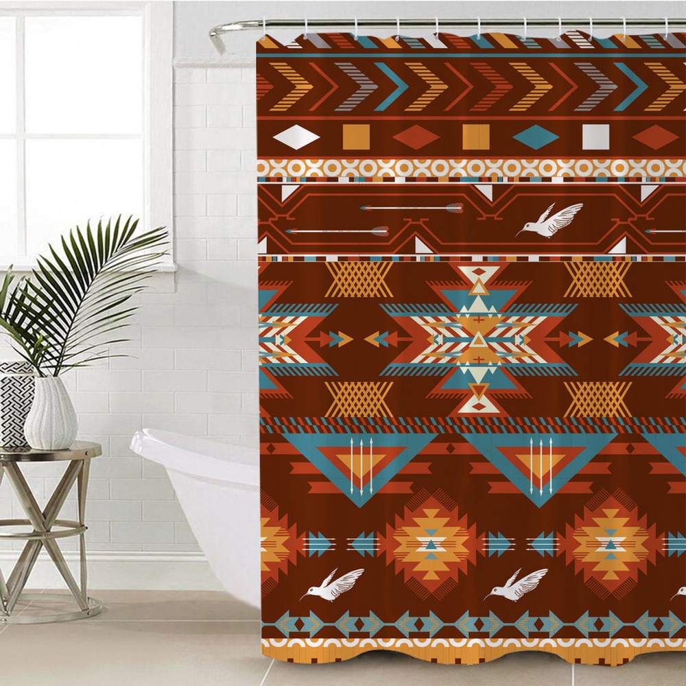 Native American Shower Curtain, Pattern With Birds Shower Curtain, Designer Shower Curtains