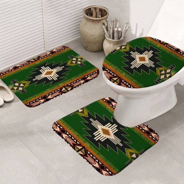 Native American Shower Curtain, Southwest Green Symbol Native American Bathroom Mat 3 Pieces, Designer Shower Curtains
