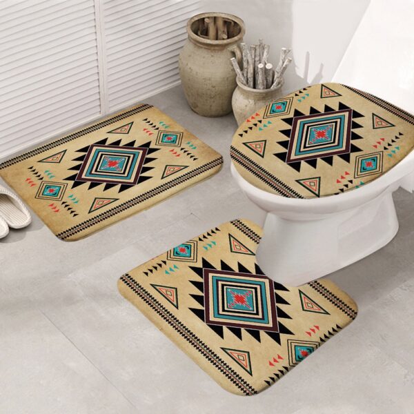 Native American Shower Curtain, Southwest Symbol Native American Bathroom Mat 3 Pieces, Designer Shower Curtains