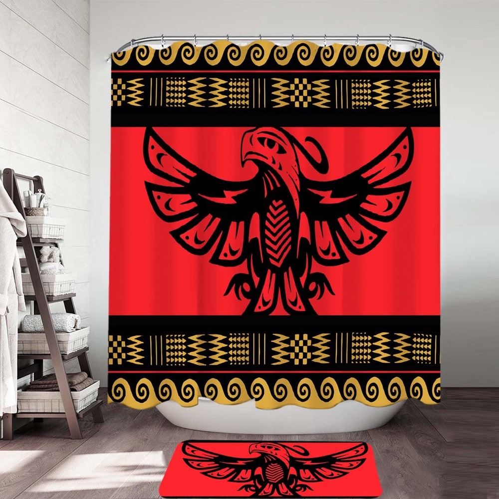 Native American Shower Curtain, The Thunderbird Red Pattern Native American Shower Curtain, Designer Shower Curtains Native American Shower Curtain, The Thunderbird Red Pattern Native American Shower Curtain, Designer Shower Curtains