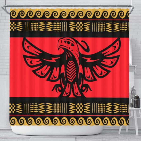 Native American Shower Curtain, The Thunderbird Red Pattern Shower Curtain, Designer Shower Curtains