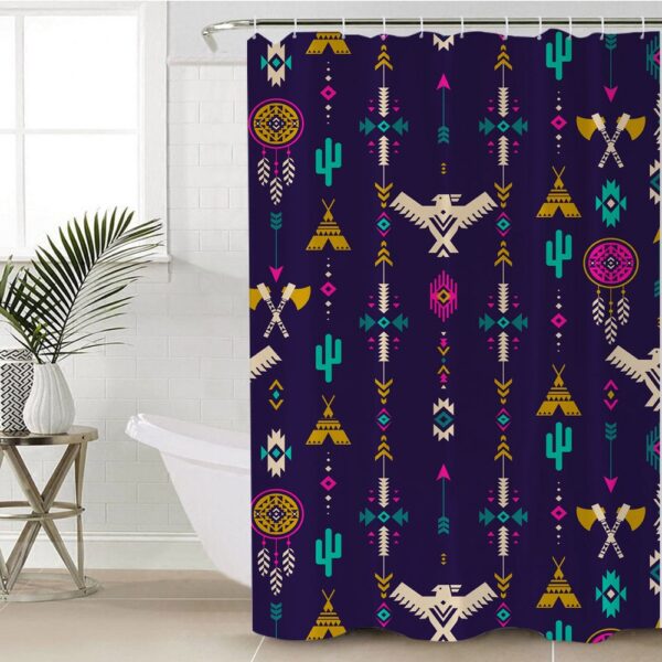 Native American Shower Curtain, Thunderbird Pattern Blue Shower Curtain, Designer Shower Curtains