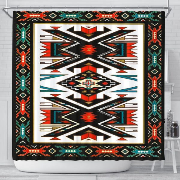 Native American Shower Curtain, Tribal Colorful Pattern Native American Design Shower Curtain, Designer Shower Curtains
