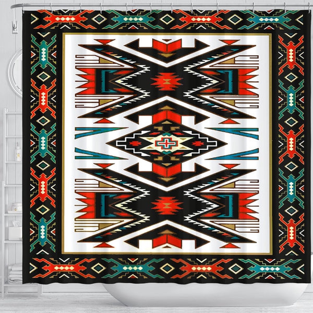 Native American Shower Curtain, Tribal Colorful Pattern Native American Design Shower Curtain, Designer Shower Curtains