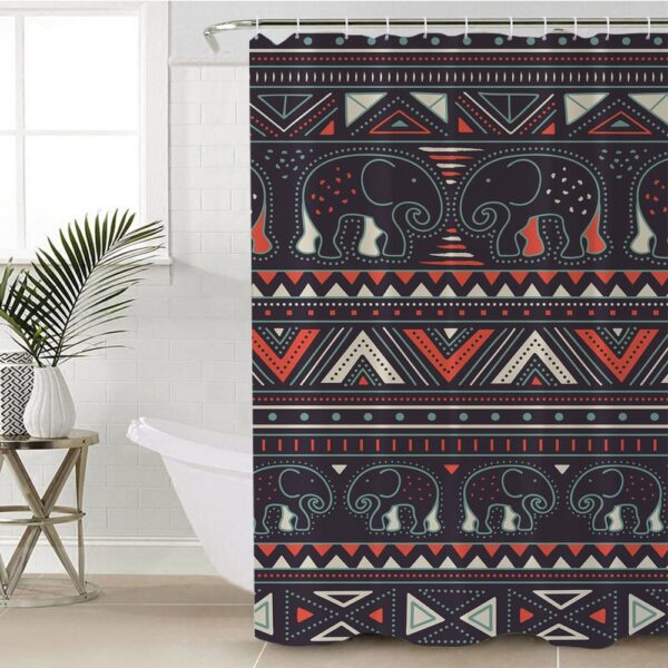 Native American Shower Curtain, Tribal Pattern Elephants Shower Curtain, Designer Shower Curtains