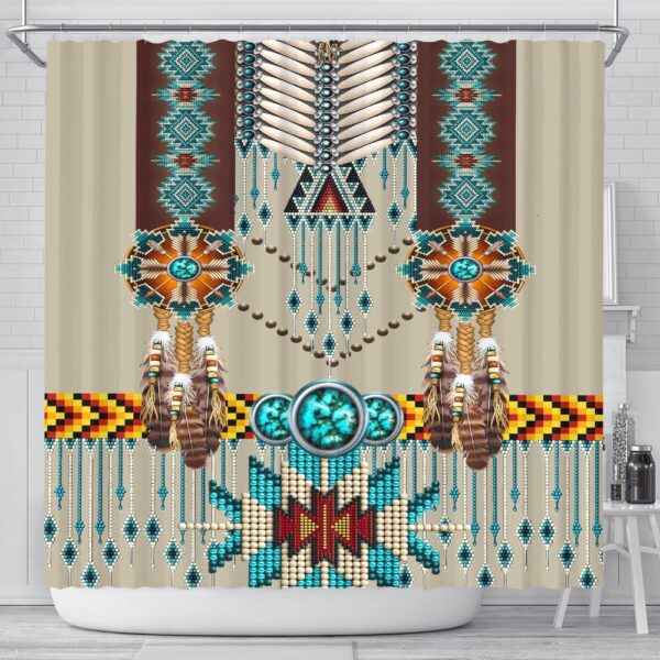 Native American Shower Curtain, Turquoise Blue Pattern Breastplate Native American Shower Curtain, Designer Shower Curtains