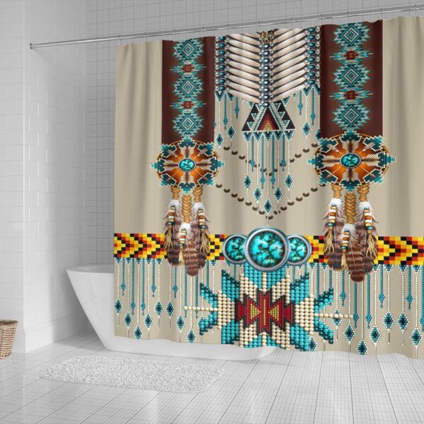Native American Shower Curtain, Turquoise Blue Pattern Breastplate Native American Shower Curtain, Designer Shower Curtains