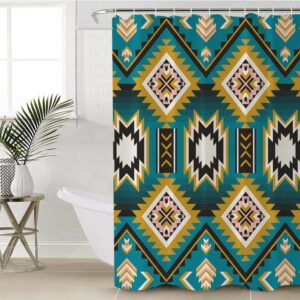 Native American Shower Curtain, Turquoise Geometric Pattern…