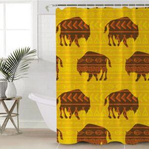 Native American Shower Curtain, Vector Bison Yellow…