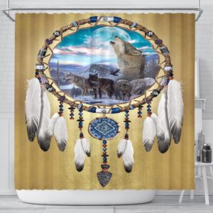 Native American Shower Curtain, Wolf Dreamcatcher Native…