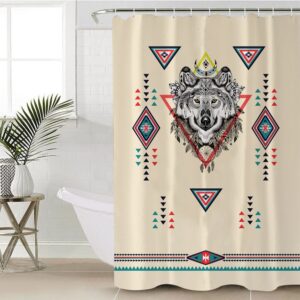 Native American Shower Curtain, Wolf & Pattern…