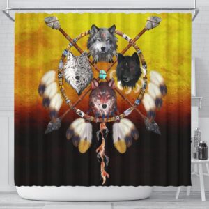 Native American Shower Curtain, Wolves Warrior Native…