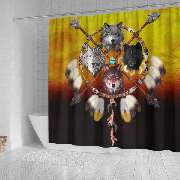 Native American Shower Curtain, Wolves Warrior Native American Design Shower Curtain, Designer Shower Curtains