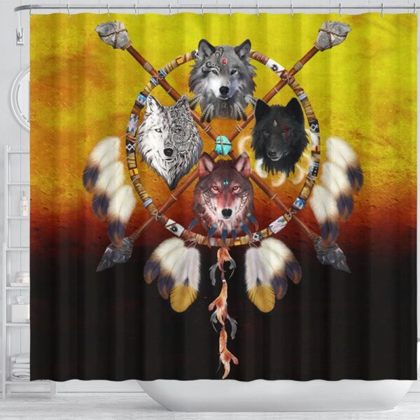 Native American Shower Curtain, Wolves Warrior Native American Design Shower Curtain, Designer Shower Curtains