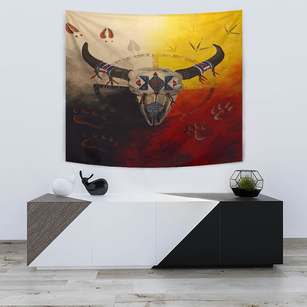 Native American Tapestry, Bison Medicine Wheels Native American Tapestry, Wall Tapestry Native American