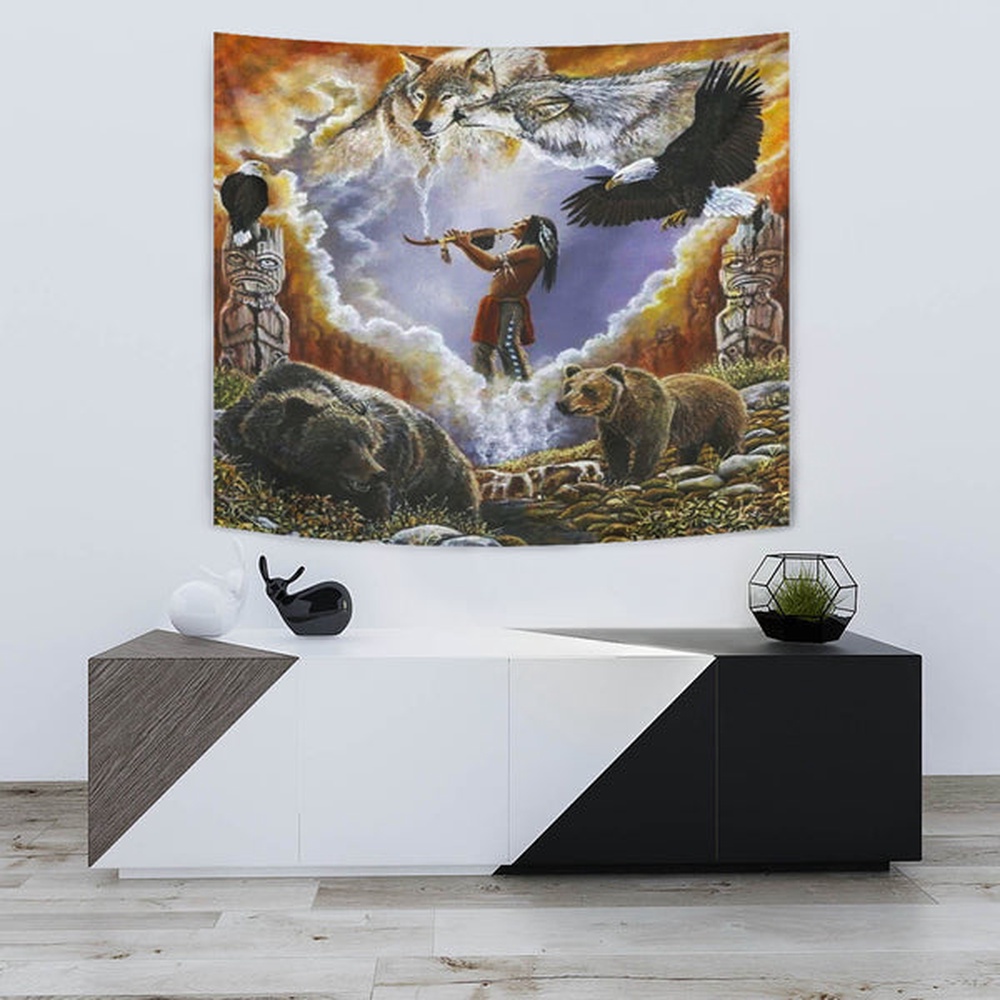 Native American Tapestry, Calling The Totem Native American Tapestry, Wall Tapestry Native American