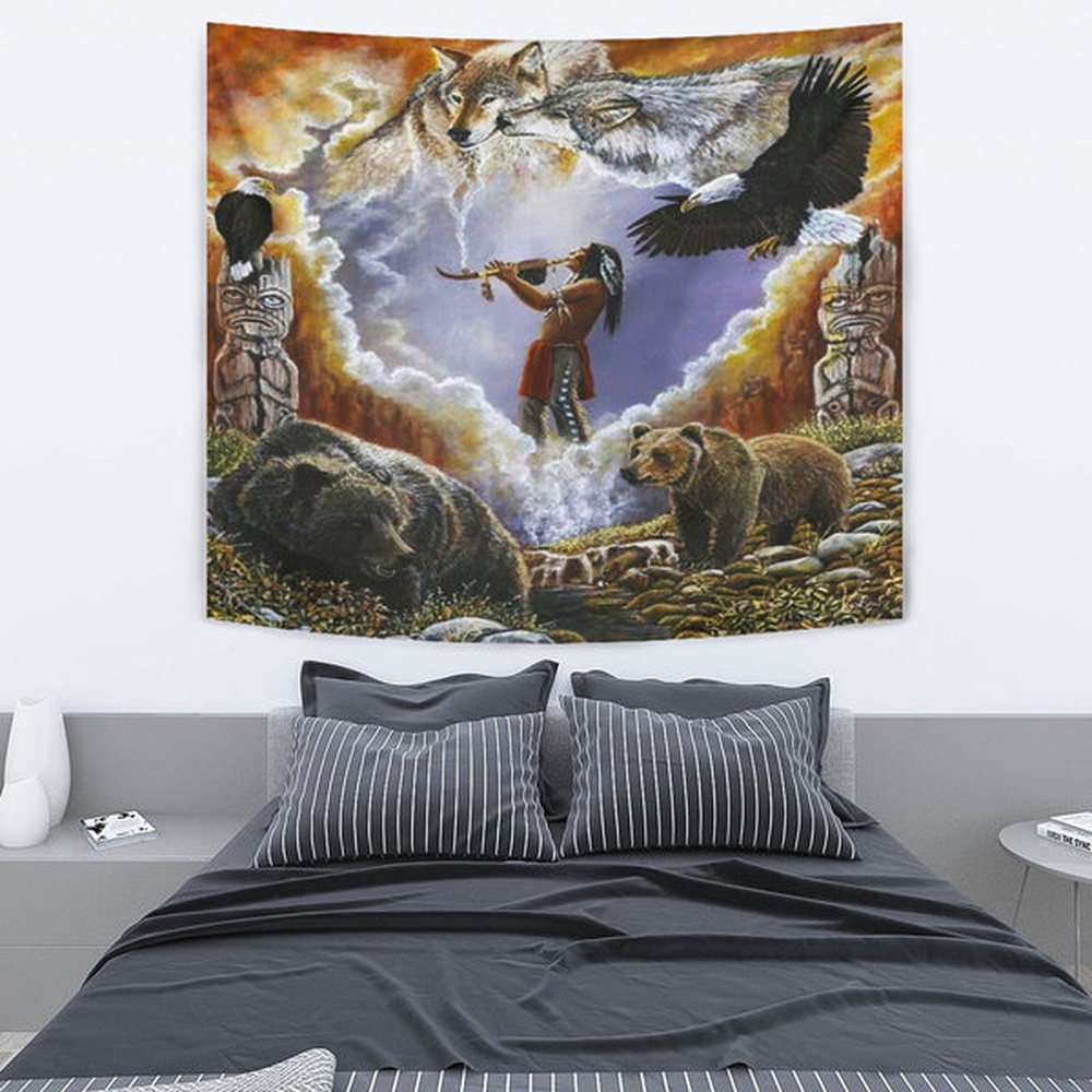 Native American Tapestry, Calling The Totem Native American Tapestry, Wall Tapestry Native American