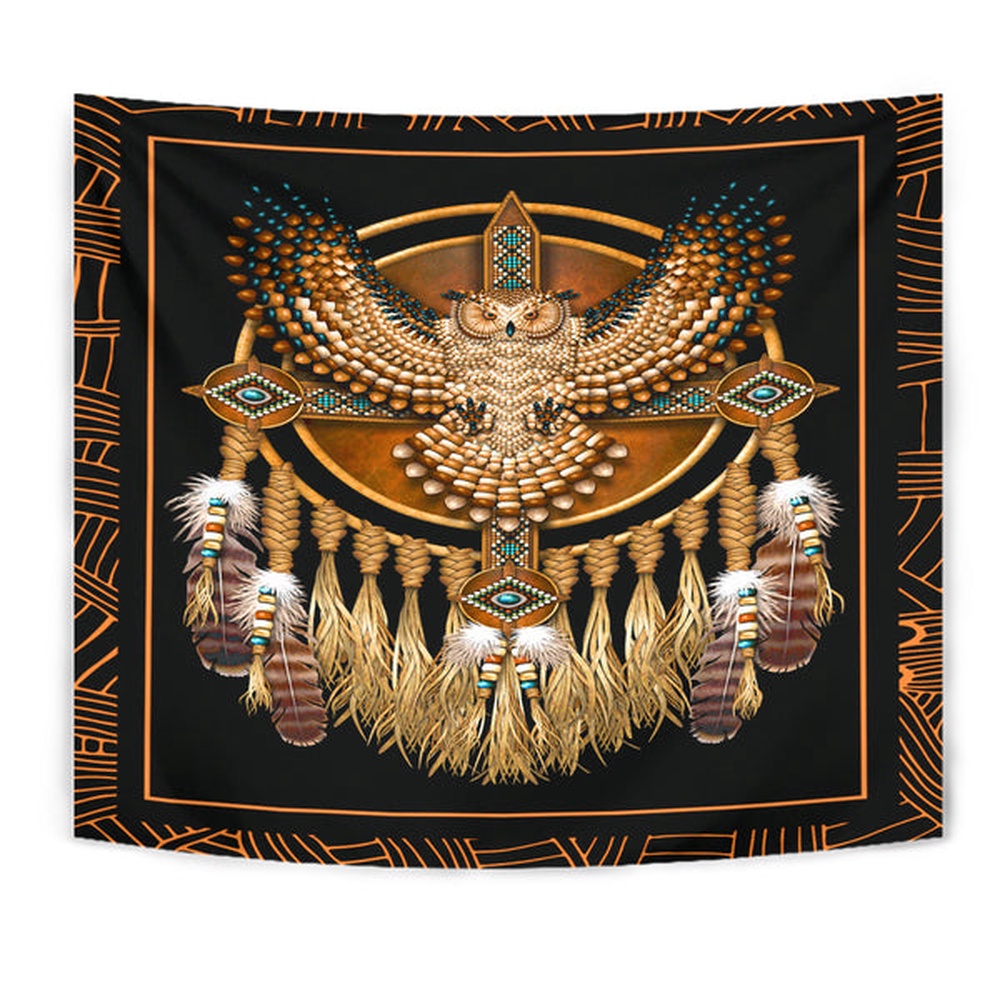 Native American Tapestry, Golden Owl Dreamcatcher Native American, Wall Tapestry Native American