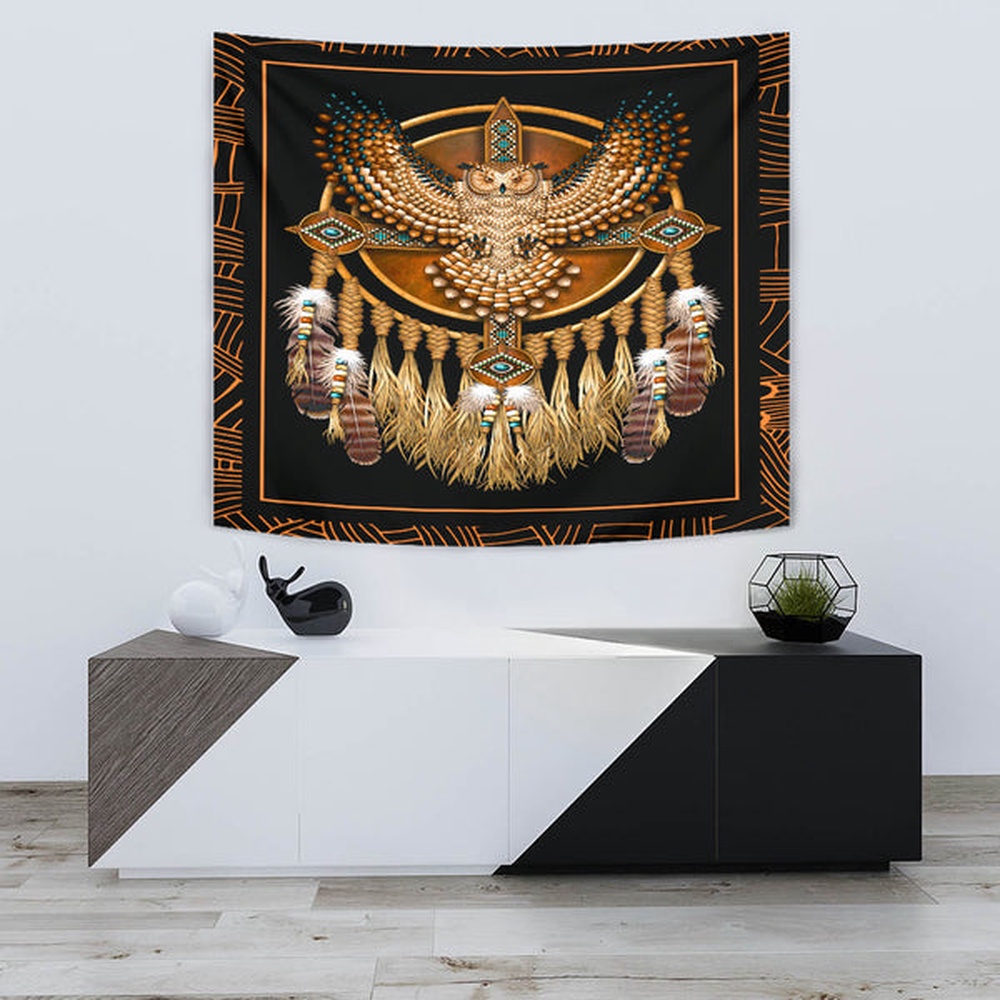 Native American Tapestry, Golden Owl Dreamcatcher Native American, Wall Tapestry Native American