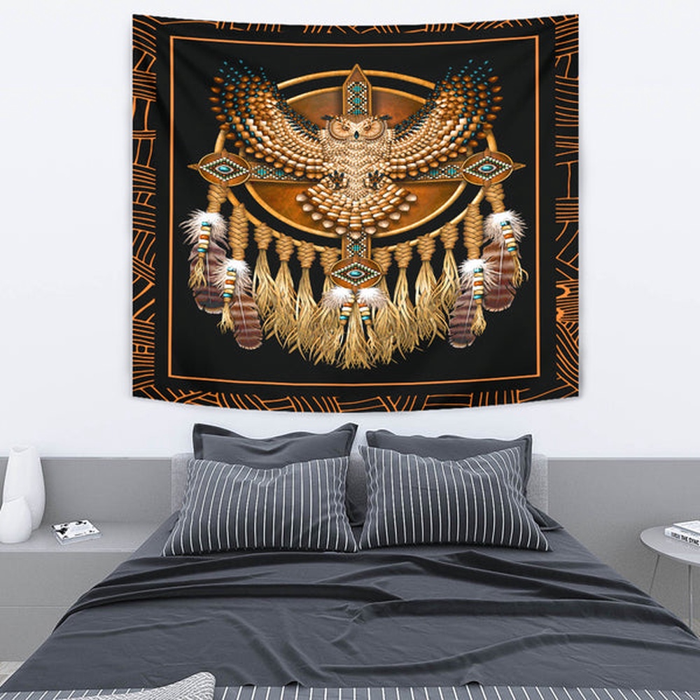 Native American Tapestry, Golden Owl Dreamcatcher Native American, Wall Tapestry Native American