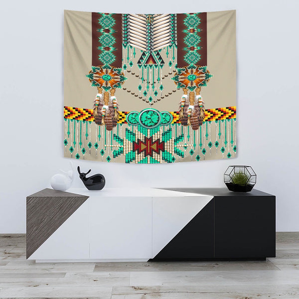 Native American Tapestry, Green Pattern Breastplate Tapestry, Wall Tapestry Native American