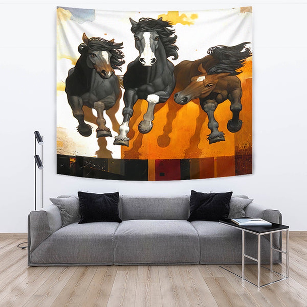 Native American Tapestry, Horse Running Native Tapestry, Wall Tapestry Native American