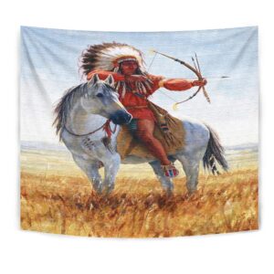 Native American Tapestry Native American Chief Shooting Bow And Arrow Tapestry Wall Tapestry Native American 2 semt6b.jpg