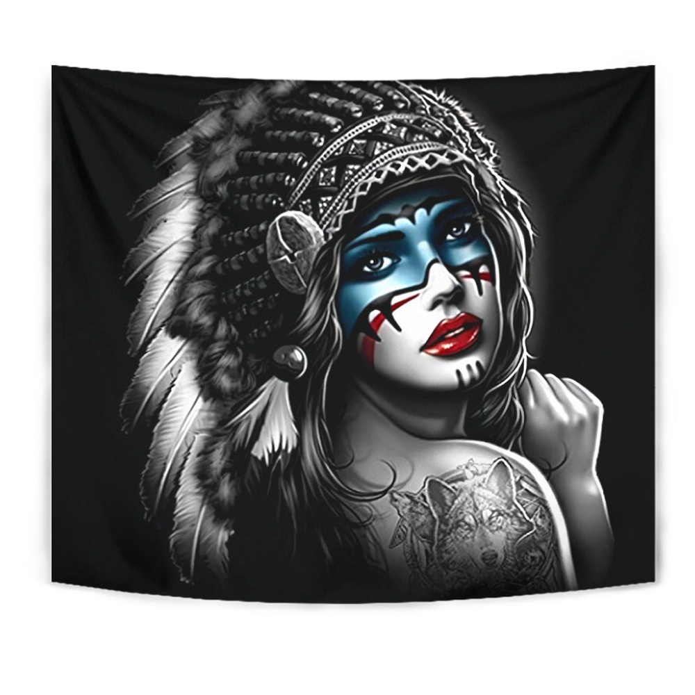Native American Tapestry, Native Girl Tapestry, Wall Tapestry Native American